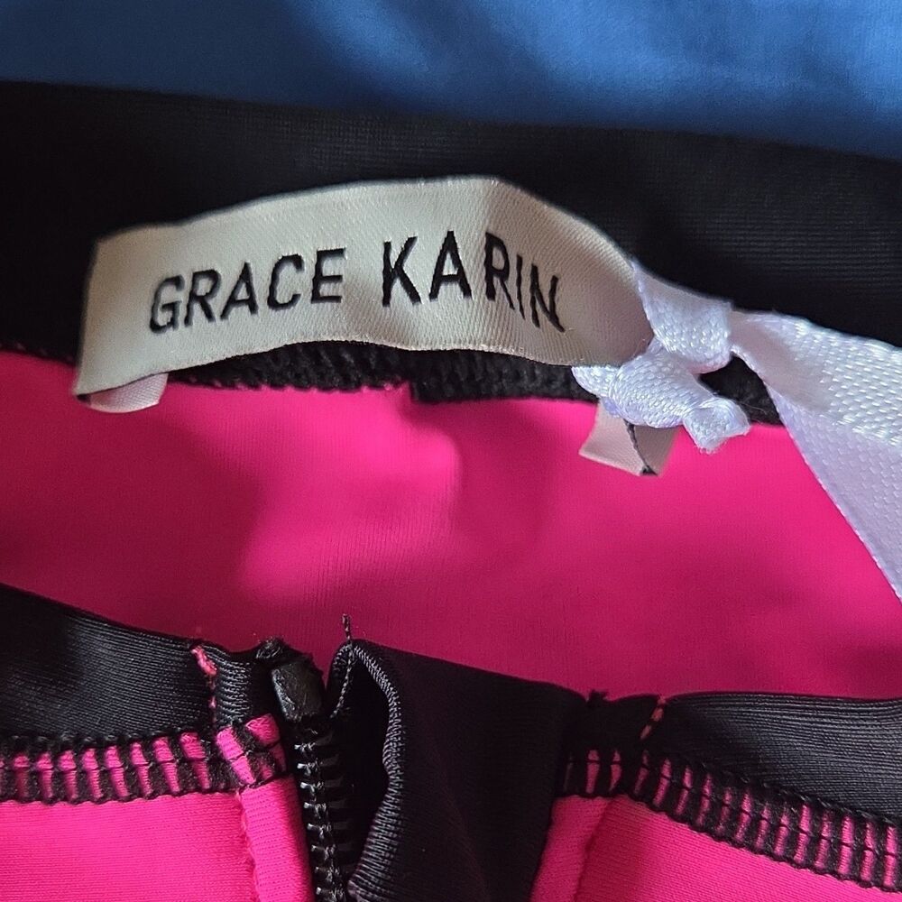 Grace Karin Neon Pink Lime Rash Guard Zip Swim Top Surfcore XL - Picture 3 of 7